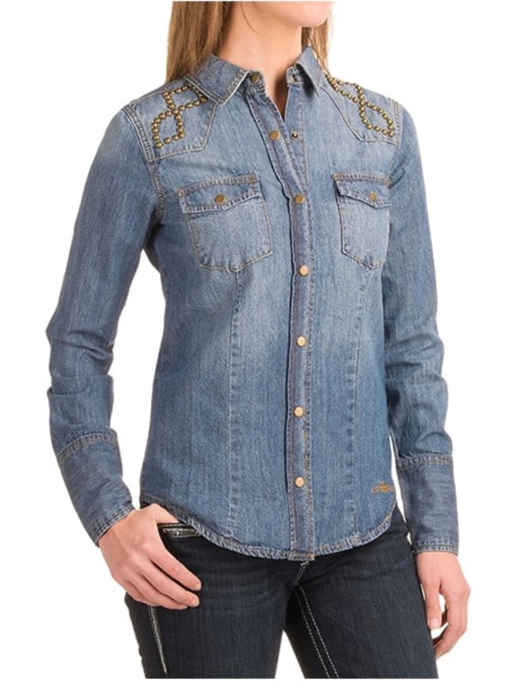 Stetson Denim Button-Front Western Shirt - Blue Large